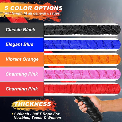 Battle Rope for Home Gym,1.5inch 30ft Red Battle Ropes with Protective Cover - Workout Equipment Heavy Exercise Rope for Strength Training for Kids or Adults