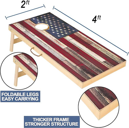 Solid Wood Vintage Cornhole Game Set, Two 4'x2'Cornhole Boards, 8 Cornhole Bags for Indoor and Outdoor Toss Games Competitions, Tournaments
