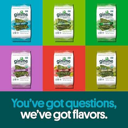 Gimme Seaweed Organic Premium Roasted Seaweed Snacks, New 6 Flavor Variety Pack, 12 Count (2 Each) Keto, Vegan, Gluten-Free, Source of Omega3s and Iodine, Healthy On-The-Go Snack for Kids and Adults