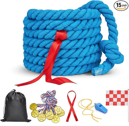 Tug of War Rope for Kids and Adults,Outdoor Field Day Family Reunion Birthday Party, Summer Outside Yard Backyard Lawn, Camping Picnic Carnival Games,Team Building (Blue, 40FT)