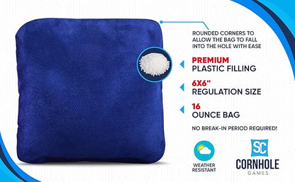 Professional Dual Sided Cornhole Bags- 16 oz 6x6 w/Premium Resin Fill - Official Tournament Slide/Stick Pro Bean Bags - Regulation/Approved