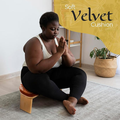 Bamboo Meditation Bench with Cushion - Foldable Bench for Multiple Seating Angles - Kneeling Chair Meditation Stool - Yoga Chair Prayer Bench for Deeper and Longer Meditation - Brown