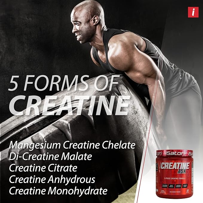 iSatori Creatine A5X with Creatine Monohydrate & Betaine Anhydrous for Muscle Growth, Strength Building, & Recovery - Dietary Supplement for Training & Weight Lifting - Unflavored (50 Servings)