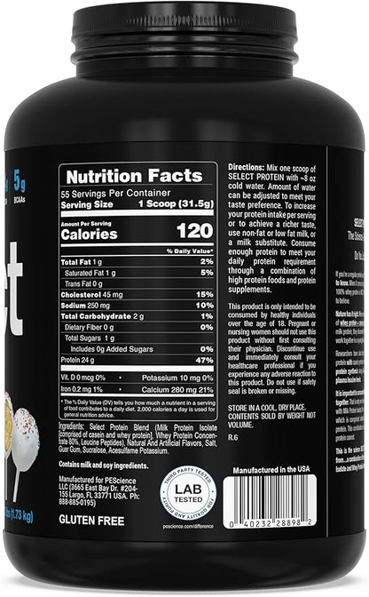PEScience Select Protein Powder, Whey and Casein Blend, Clean Protein Powder for Women and Men, Low Calorie, Low Carb, Keto Friendly, Gluten Free - Cake Pop - 55 Servings