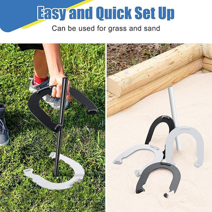 Horseshoes Outside Game for Kids, Metal Horse Shoes Game Kit Includes 4 Horseshoes 2 Stakes, Backyard Beach Outdoor Game for Kids （Not for Adultsï¼?White Black