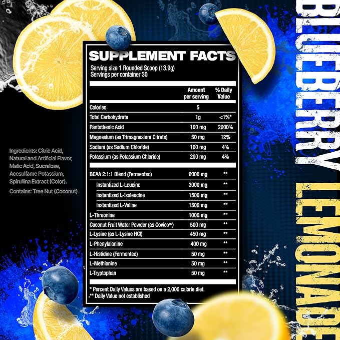 HOSSTILE SILO[9] Essential Amino Acids, EAA & BCAA Powder, Electrolyte Hydration Support, Enhance Muscle Growth & Recovery, Pre or Post Workout Drink, Blueberry Lemonade, 30 Servings