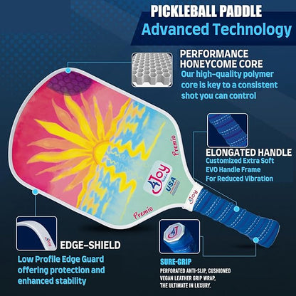 4Joy Pickleball Paddle Premio Series - Thermoformed Premium T700 Carbon Fiber Pickleball Paddless - Professional Pickleball Rackets for Women & Men - 16mm Honeycomb Core - USAP Approved