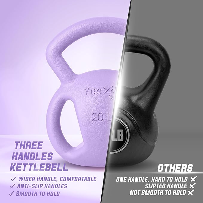 Yes4All Kettlebell, Strength Training Kettlebells for Women, Wide Multi-grip Textured Handle for Home Gym Exercises & Full Body Workout, Single 5–25 lb & Set of 10-15 lb