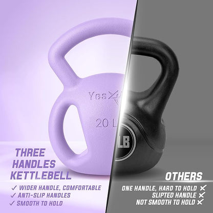 Yes4All Kettlebell, Strength Training Kettlebells for Women, Wide Multi-grip Textured Handle for Home Gym Exercises & Full Body Workout, Single 5–25 lb & Set of 10-15 lb
