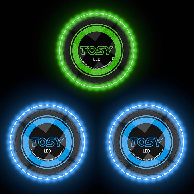 TOSY Bundle of 3-2X Blue + Green - Flying Disc 36 LEDs, Super Bright, Smart Modes, Auto Light Up, Rechargeable, Cool Fun Christmas, Birthday & Camping Gift for Men/Boys/Teens/Kids, 175g Frisbee