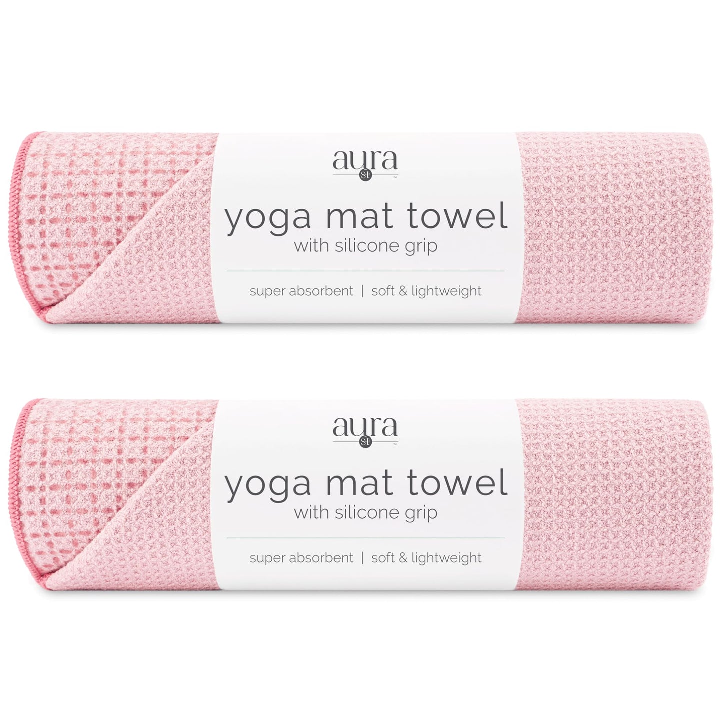 S&T INC. Aura Microfiber Yoga Mat Towel with Grip, 2 Pack, 24" x 72", Pink
