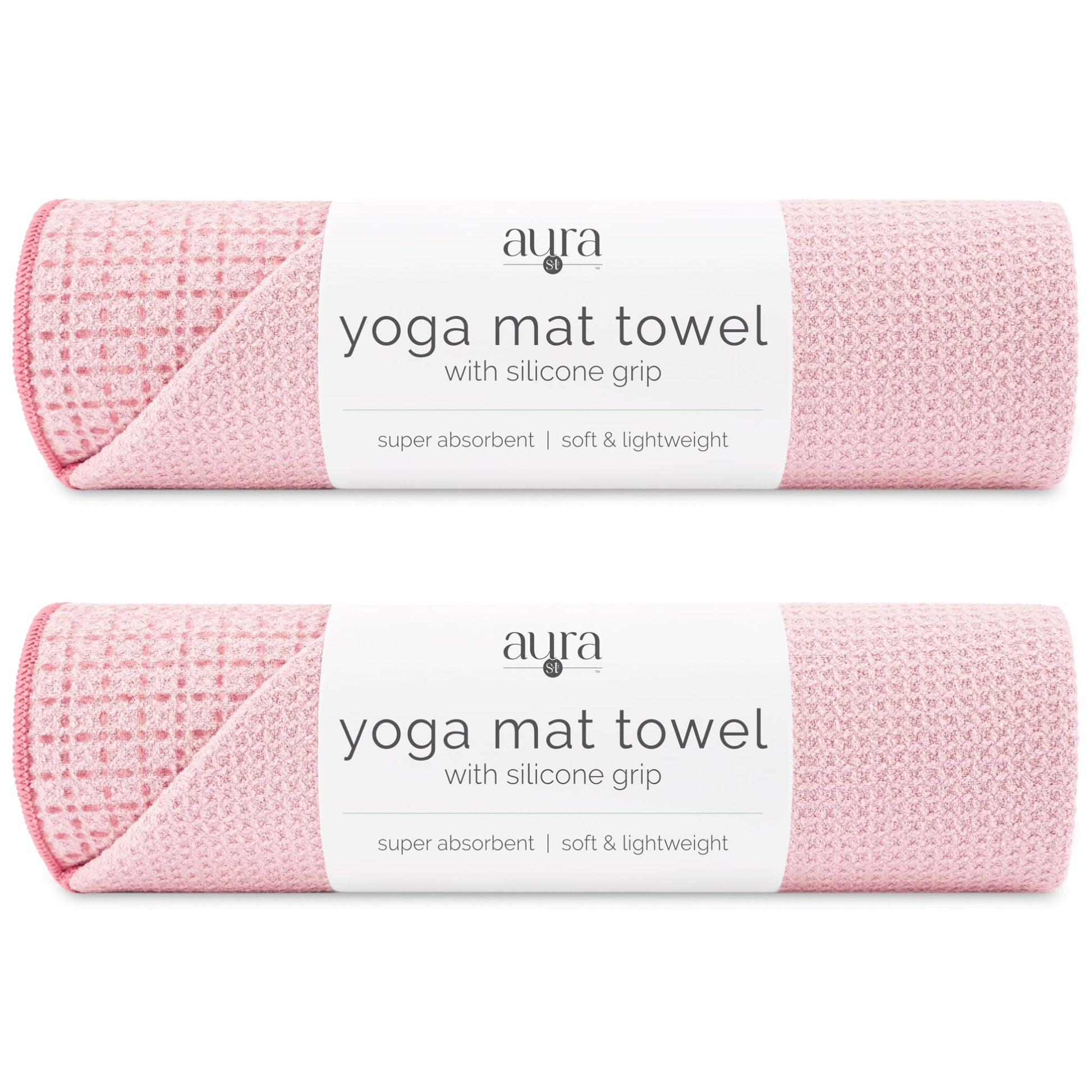 S&T INC. Aura Microfiber Yoga Mat Towel with Grip, 2 Pack, 24" x 72", Pink