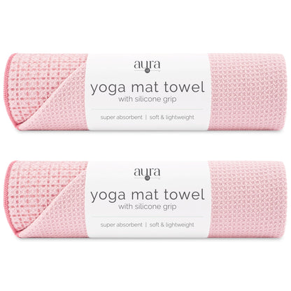 S&T INC. Aura Microfiber Yoga Mat Towel with Grip, 2 Pack, 24" x 72", Pink