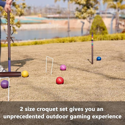 8 Players Croquet Set with 32In Regulation | 28In Standard Size Rubber Wood Mallets, Colored PE Ball, Wickets, 21In End Stakes and Bag - Lawn Backyard Game for Teens/Adults/Family