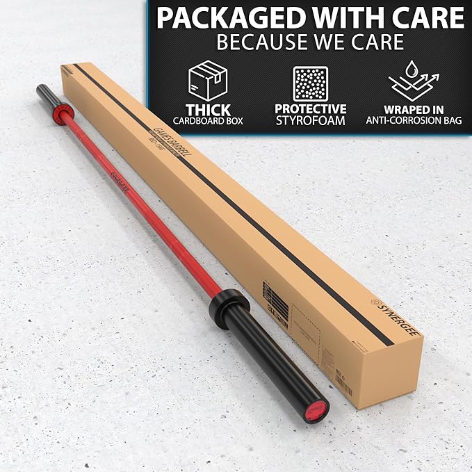 Synergee Games 15kg and 20kg Colored Ceramic Coated Barbells. Rated 1500lbs for Weightlifting and Powerlifting. Black, Red, Grey, Pink