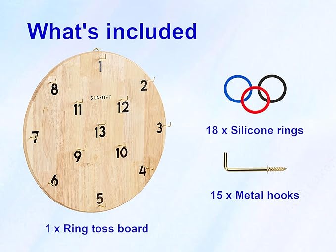 SUNGIFT Hook Ring Toss Game for Adults & Kids - Yard Hooky Ring Tossing Games - Hookie Wall Game Indoor & Outdoor Family Fun - Home, Party, Office, Camping & Backyard Games