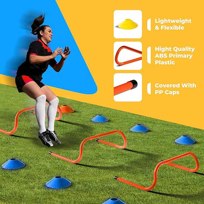 Agility Ladder Speed Training Equipment Set-2x 20ft Agility Ladder,12 Soccer Cones,4 Adjustable Hurdles, Jump Rope, Running Parachute| Basketball Football Soccer Training Equipment for Kids Adults