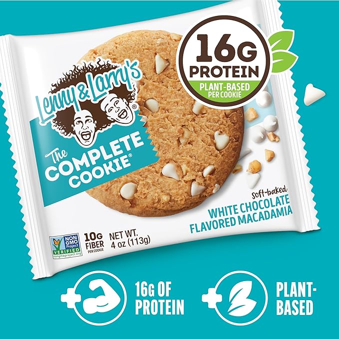 Lenny & Larry's The Complete Cookie, White Chocolate Flavored Macadamia, Soft Baked, 16g Plant Protein, Vegan, Non-GMO, 4 Ounce Cookie (Pack of 12)