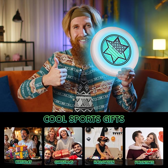 49LEDs Flying Disc with 16 Million Color RGB, 3 Modes+Rechargeable+Waterproof+175g, Cool Sports and Outdoors for Parks/Camping/Beach/Backyards,Easter & Birthday Gifts for Teens/Kids/Adults