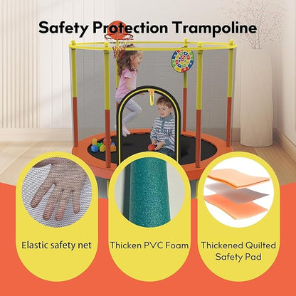 72" Trampoline for Kids with Net,6 FT Indoor & Outdoor Small Toddler Trampoline with Basketball Hoop & Dart Board for Ages 1-8, Birthday Gifts for Boys & Girls, Baby Toddler Christmas Toys
