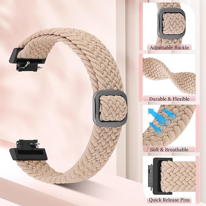 Elastic Braided Watch Band Compatible with Fitbit Inspire 3/Inspire 2/Inspire/Inspire HR/Fitbit ace 3/Ace 2, Adjustable Stretchy Strap Sport Nylon Loop Replacement Wristband for Fitbit Inspire