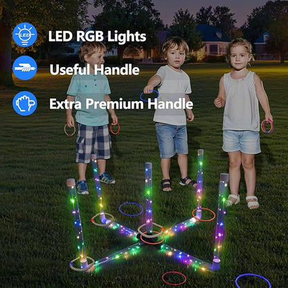 Outdoor Ring Toss Game, Upgraded 15-Inch Backyard and Lawn Games for Adults & Kids, Backyard Camping Sports Activities, Best Party Gifts for Ages 8-12+ Years Old, LED Ring Toss with Carry Case