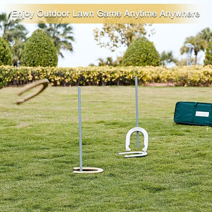 Horseshoes Set, Lawn Horseshoe Outside Game Kit for Teens Adults Families - Includes 4 Horse Shoes, 2 Stakes and Carrying Case
