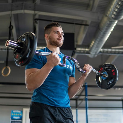 Synergee Commercial Super EZ Curl Olympic Bar Chrome, Black Phosphate and Red with Powder Coated Brass Bushings Excellent for Bicep Curls and Triceps Extensions