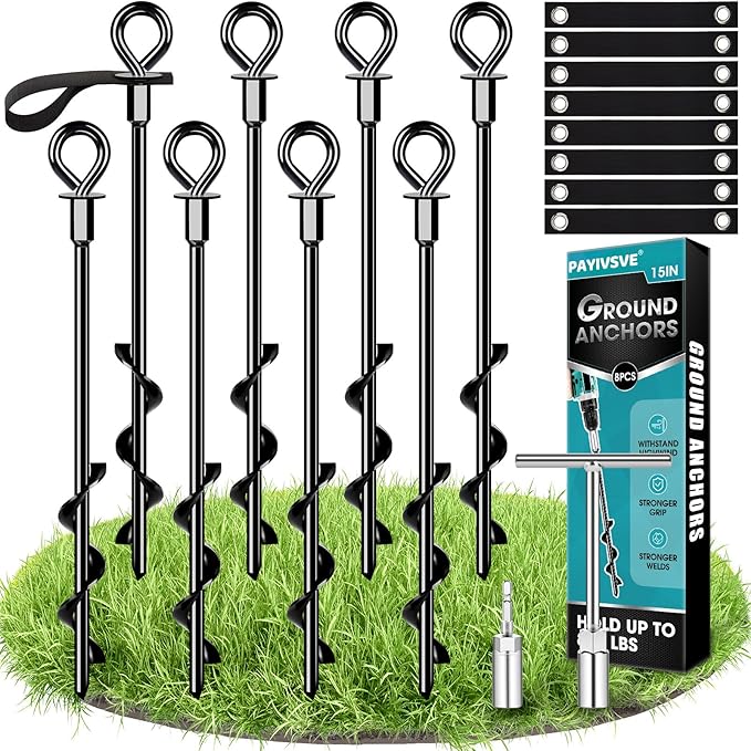 Trampoline Anchors Set of 8 - Heavy Duty Trampoline Stakes - Ground Anchors Resistant High Wind - Ground Stakes Heavy Duty with Straps