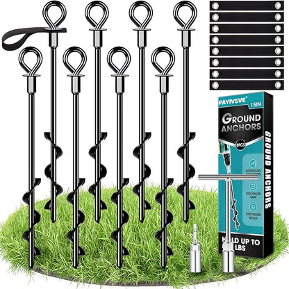 Trampoline Anchors Set of 8 - Heavy Duty Trampoline Stakes - Ground Anchors Resistant High Wind - Ground Stakes Heavy Duty with Straps