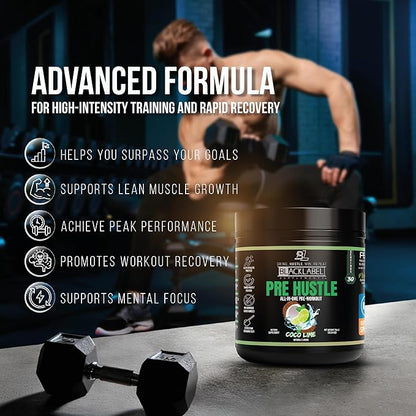 BLACKLABEL Supplements PRE Hustle V3 Pre-Workout Powder ??NSF Certified for Sport ??Energy, Strength & Endurance Support ??Coconut Lime Flavor ??with Creatine & Caffeine ??30 Servings