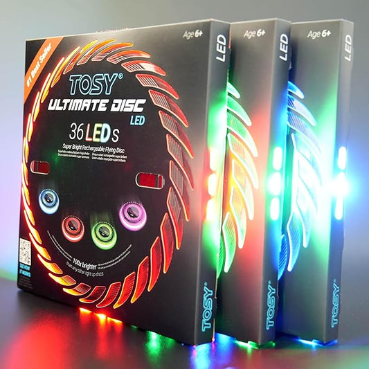 3 of TOSY Frisbee 36 LEDs, Extremely Bright, Smart Modes, Auto Light Up, Rechargeable, Perfect Birthday & Camping Gift for Men/Boys/Teens/Kids, 175g frisbees