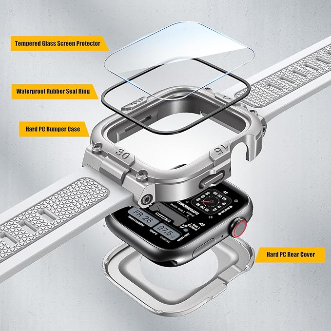 Dsytom Waterproof Case with Band Compatible for Apple Watch Band 45mm 44mm 41mm 40mm for Men ,Rugged Shockproof Smartwatch Strap Protective Bumper Cover with Built-in Tempered Glass Screen Protector