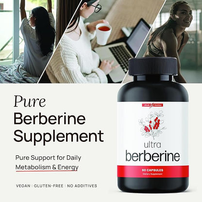 Ultra Berberine Supplement Capsules 600mg (1200mg to 1800mg Daily) – Pure Berberine HCL Supplement to Support Metabolism & Daily Vitality – Vegan, Gluten-Free Diet Supplements (90 Capsules)