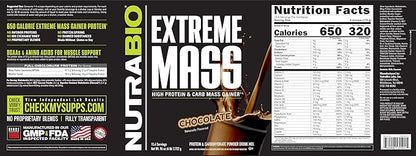 NutraBio Extreme Mass Gainer Protein Powder, 53G Protein, Clean Weight Gainer, Increase Muscle Mass, Full Spectrum Amino Acid - Chocolate, 6 Pound