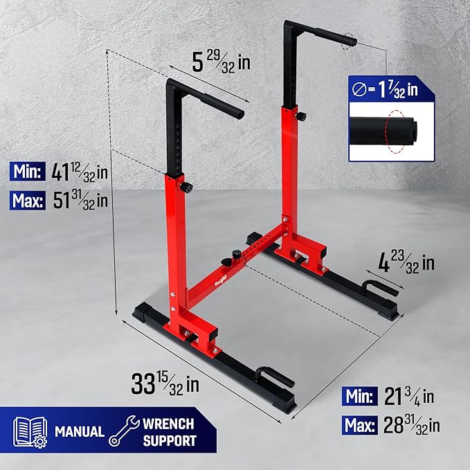 Yes4All Dip Stand 500 LBS Capacity, 80 Levels Adjustable Dip Bars, Dip Station Machine for Home Gym