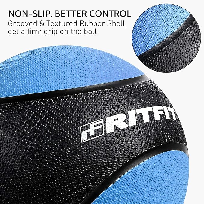 RitFit Weighted Medicine Ball - Non-Slip Rubber Shell & Dual Texture Grip - Workout Exercise Ball for Core Strength, Balance Training, Coordination Fitness - Multiple Weights & Colors