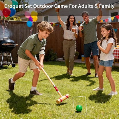Pointyard Six Player Croquet Set, 28’’ Croquet Set with Wooden Mallets/Colored Ball/Wickets/Stakes for Adults/Teenager/Family-Perfect for Lawn/Backyard Game/Park (Includes Carry Bag)