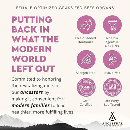 Beef Organ Supplement for Women ??Supports Hormone Balance, Energy & Wellness ??Grass Fed, Pasture Raised Superfood ??Liver, Heart, Kidney, Bone Marrow ??Collagen, CoQ10, B12 ??Female Support Blend