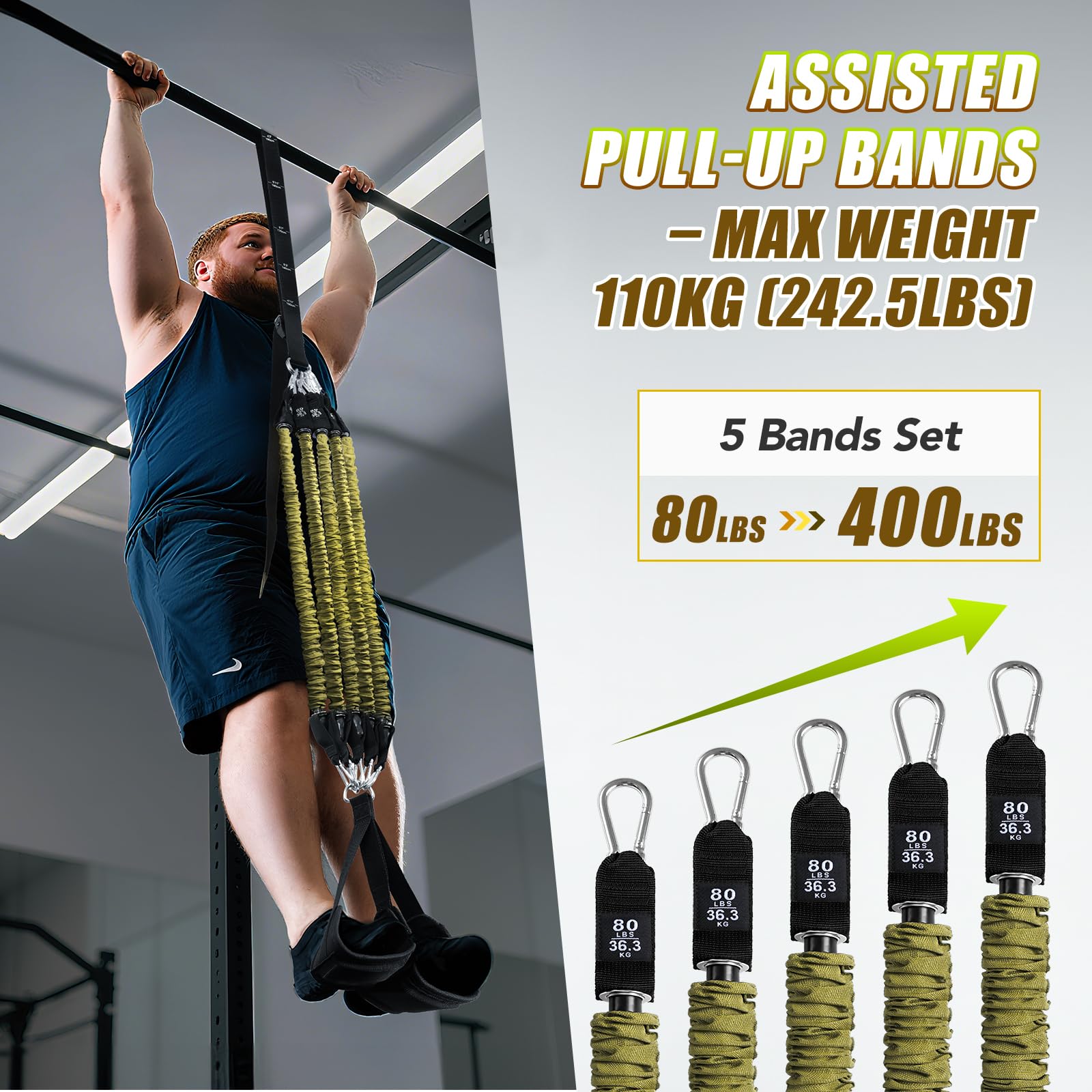 ALongSong Pull Up Assistance Bands with Foot Support Pedal Upgraded Heavy Duty Resistance Bands