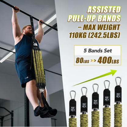 ALongSong Pull Up Assistance Bands with Foot Support Pedal Upgraded Heavy Duty Resistance Bands
