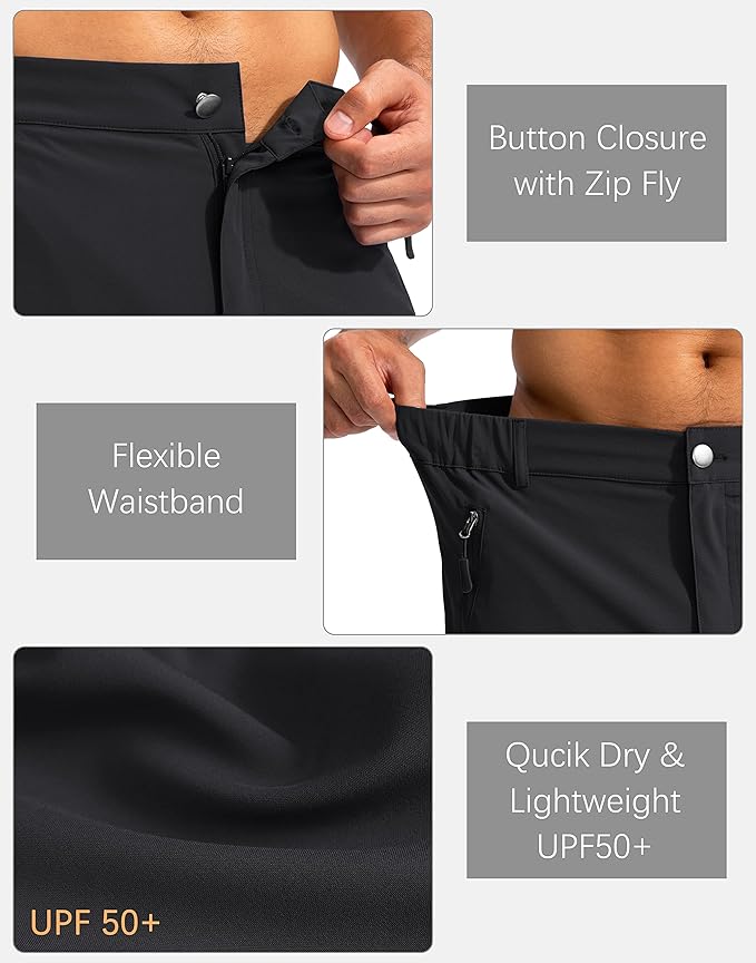 Pudolla Men's Hiking Cargo Shorts 9" Lightweight Outdoor Work Shorts for Men Travel Golf Camping Casual with 5 Zipper Pockets