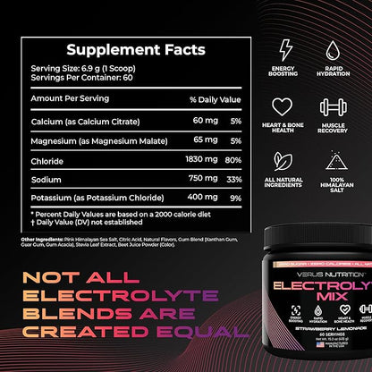Electrolytes Powder No Sugar- Zero Calorie Hydration Powder | Sugar Free Electrolytes for Fasting, Keto & Vegan | Natural Ingredients Electrolyte Mix for Energy Boost, 60 Servings