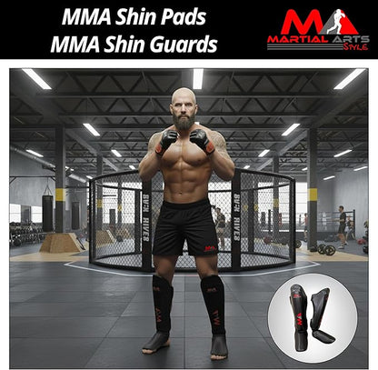 Muay Thai Shin Guards, Shin Pad for Martial Arts, Kick Boxing Leg Instep Protection Pads for Sparring, MMA Kickboxing Taekwondo Professional Training Equipment Gear