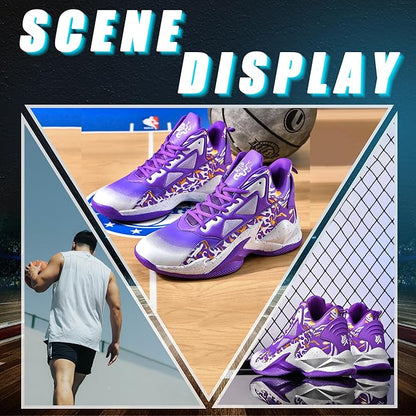 Men's Basketball Shoes Breathable Anti Slip Fashionable Graffiti Training Shoes Outdoor Shoes