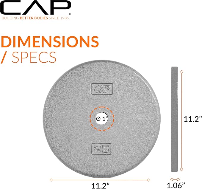 CAP Barbell Standard 1-Inch Cast Iron Weight Plates - Singles & Sets | 1.25-50 lbs | Multiple Options