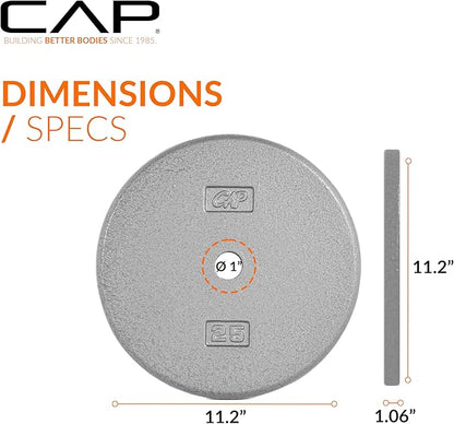 CAP Barbell Standard 1-Inch Cast Iron Weight Plates - Singles & Sets | 1.25-50 lbs | Multiple Options