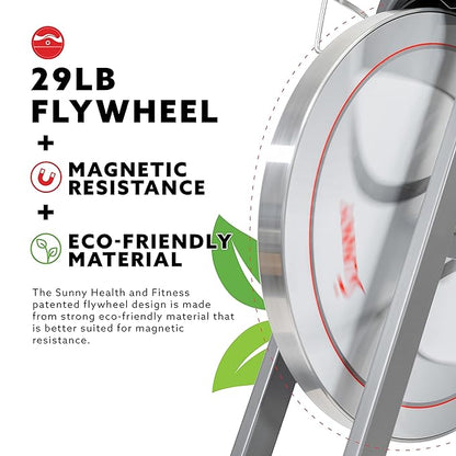 Sunny Health & Fitness Indoor Cycling Exercise Bike w/Pulse Sensors & 4-Way Adjustable Seat, Stationary Home Cardio Training Machine w/Micro-Adjustable Magnetic Resistance for Intensive Cardio Session