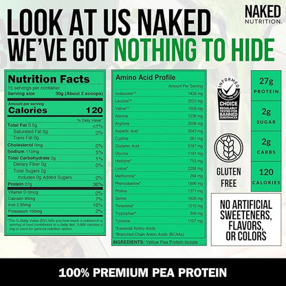 Naked Pea - Pea Protein Isolate - Plant Based, Vegetarian & Vegan Protein. Easy to Digest, Non-GMO, No Lactose, No Soy and Gluten Free - 15 Servings