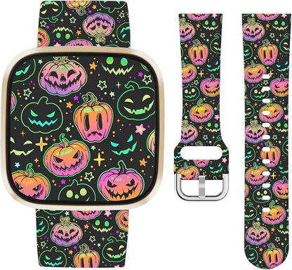 Watbro Halloween Holiday Band Compatible with Fitbit Versa 3 / Sense/Fitbit Versa 4 / Sense 2 Bands for Women Men,Soft Silicone Cute Sport Pumpkin Strap